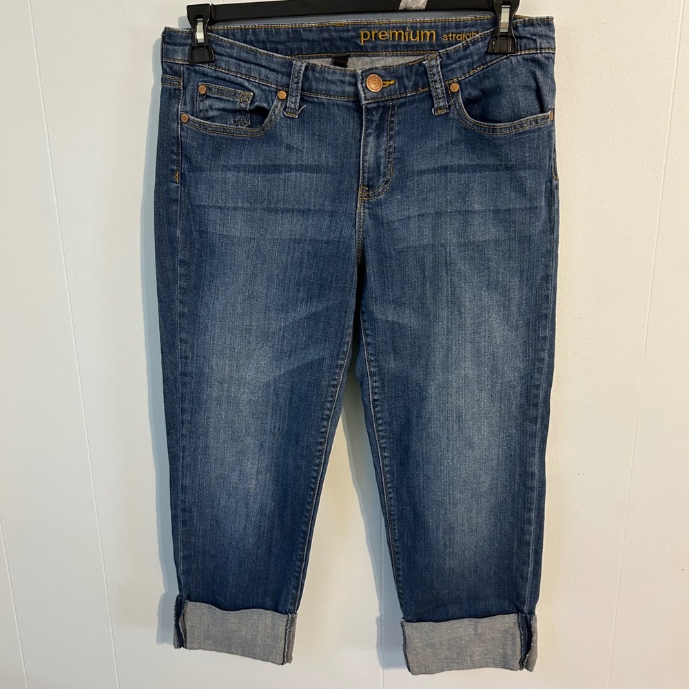 Gap Premium Straight Crop Jeans Womens 10/30 Medium Wash Cuffed Denim Pants‎
